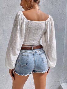 Breezaya Áo sơ mi nữ Nút phía trước màu trơn Boho - trắng - Xem 4