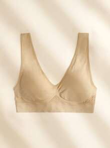 Plus Plain Hollow Out Bra - Khaki - View 3