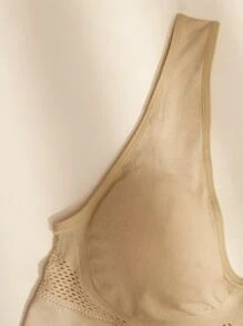 Plus Plain Hollow Out Bra - Khaki - View 4
