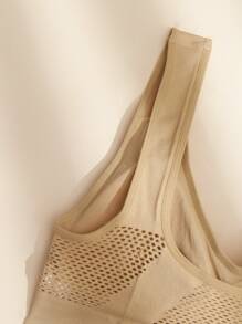 Plus Plain Hollow Out Bra - Khaki - View 5