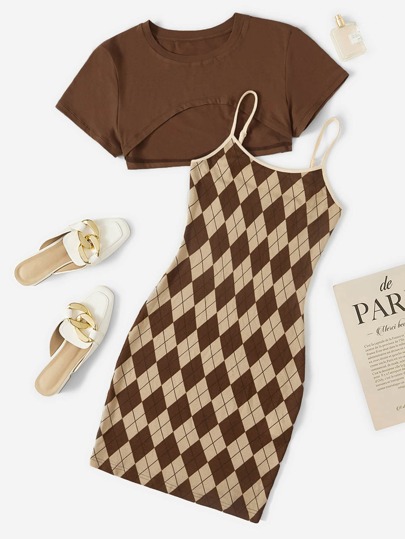 فستان نوم بنمط الأرجيل مع توب قصير جدًا، صيفي