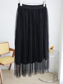 DAZY High Waist Embroidery Mesh Skirt - Black - View 6