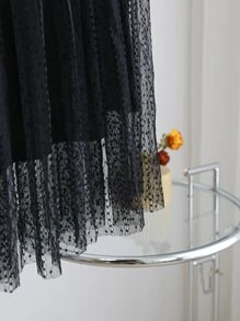 DAZY High Waist Embroidery Mesh Skirt - Black - View 8