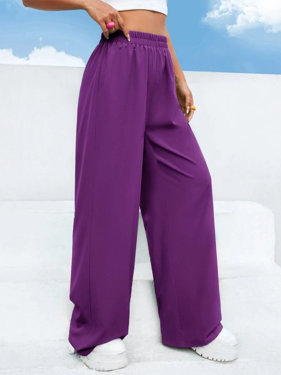 Muchica High Waist Solid Wide Leg Pants - Violet Purple - View 1
