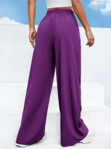 Muchica High Waist Solid Wide Leg Pants - Violet Purple - View 2