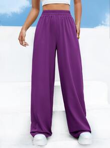 Muchica High Waist Solid Wide Leg Pants - Violet Purple - View 4