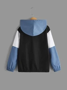 SHEIN Boys Letter Graphic Colorblock Flap Pocket Hooded Windbreaker Jacket - Multicolor - View 2