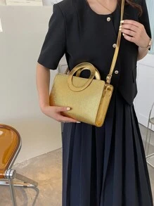 Túi đeo chéo Nữ màu trơn Có thể điều chỉnh được Đôi tay cầm Mốt - Vàng - Xem 5