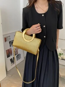 Túi đeo chéo Nữ màu trơn Có thể điều chỉnh được Đôi tay cầm Mốt - Vàng - Xem 6