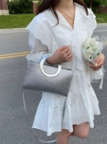 Túi đeo chéo Nữ màu trơn Có thể điều chỉnh được Đôi tay cầm Mốt - Bạc - Xem 2