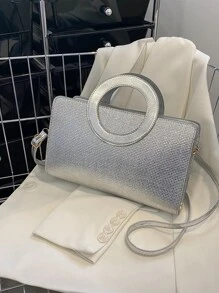 Túi đeo chéo Nữ màu trơn Có thể điều chỉnh được Đôi tay cầm Mốt - Bạc - Xem 4