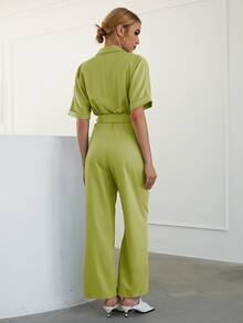 Sollinarry 翻蓋細節西裝領蝙蝠袖腰帶襯衫連體褲