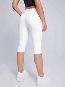 SHEIN Essnce Zip Fly Capri Skinny Jeans - White - View 2