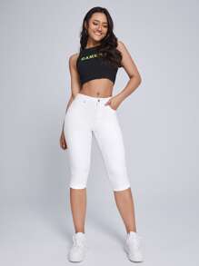 SHEIN Essnce Zip Fly Capri Skinny Jeans - White - View 5