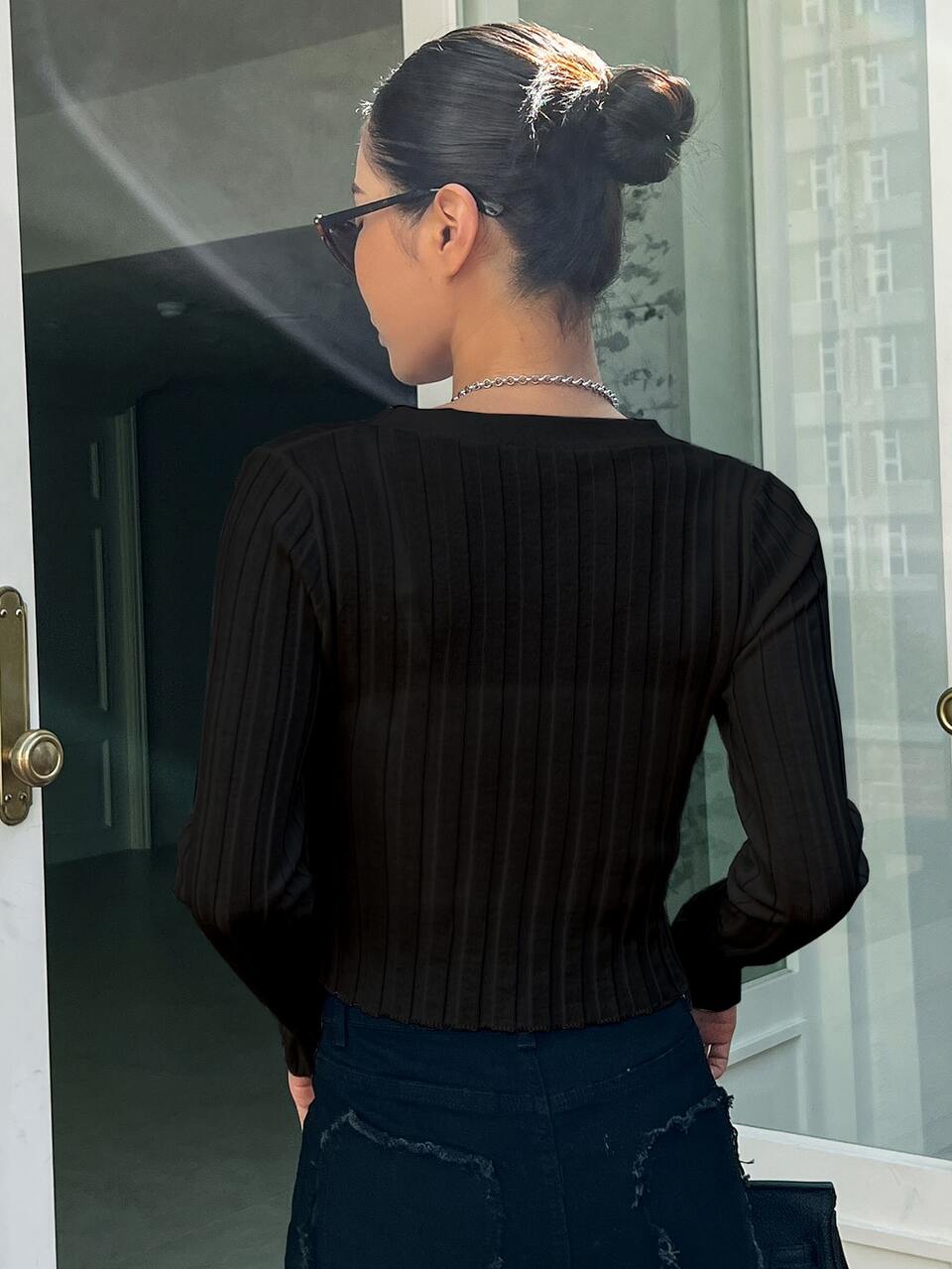 Ribbed Knit Button Front Cardigan,Fall Women Clothes