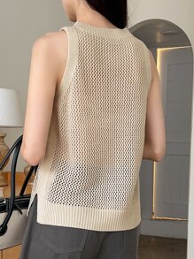 DAZY Split Hem Open Knit Sweater Vest Without Bra - Apricot - View 2