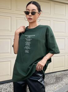 DAZY Slogan Graphic Drop Shoulder Tee - Dark Green - View 4