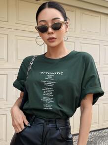 DAZY Slogan Graphic Drop Shoulder Tee - Dark Green - View 7