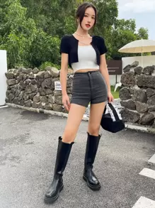 DAZY 1 Pieza Top Corto Con Detalle De Cadena - Negro - Ver 6