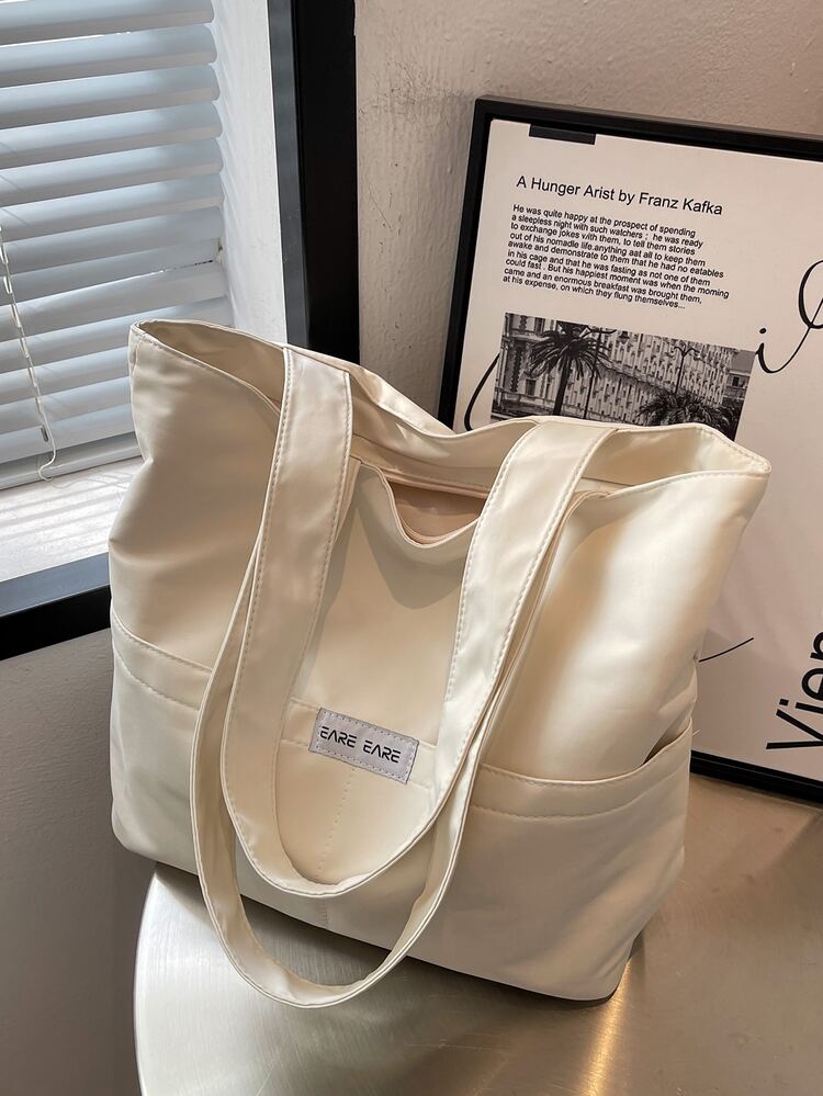 Letter Graphic Shoulder Tote Bag - Beige - View 6