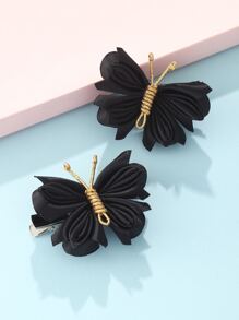 2个/套 女孩网状蝴蝶发夹，日常装饰 - 黑色 - 查看 1