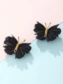 2个/套 女孩网状蝴蝶发夹，日常装饰 - 黑色 - 查看 4