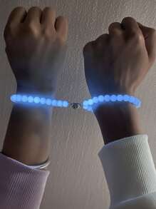 2 piezas Collar con colgante de corazón con cuentas luminosas para parejas - Multicolor - Ver 2