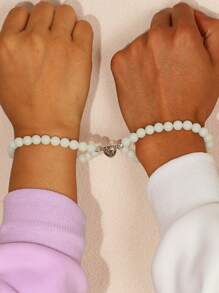 2 piezas Collar con colgante de corazón con cuentas luminosas para parejas - Multicolor - Ver 4