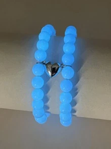 2 piezas Collar con colgante de corazón con cuentas luminosas para parejas - Multicolor - Ver 5