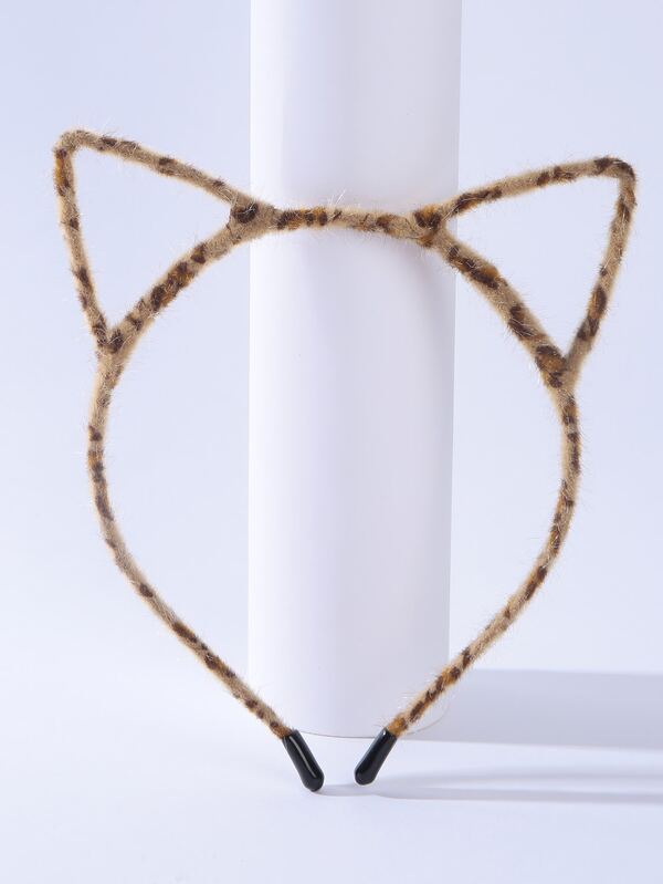 1pc Women's Lovely Leopard Printed Cat Ear Headband, Suitable For Parties, Gatherings, Festivals, And Everyday Wear