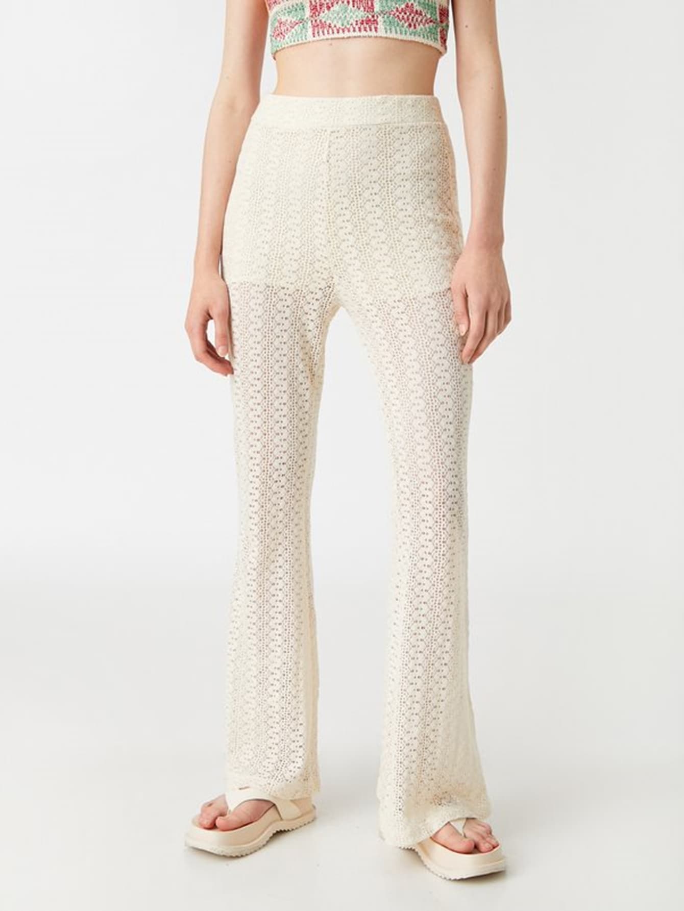 Cottnline High Waist Flare Leg Pants - Beige - View 1