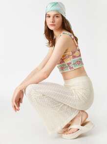 Cottnline High Waist Flare Leg Pants - Beige - View 7