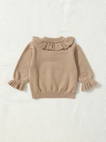Baby Ruffle Trim Flounce Sleeve Jumper - Khaki - View 2