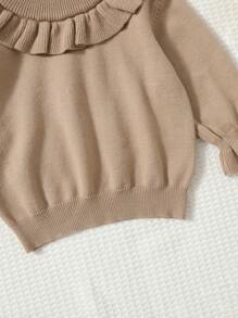 Baby Ruffle Trim Flounce Sleeve Jumper - Khaki - View 3