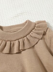 Baby Ruffle Trim Flounce Sleeve Jumper - Khaki - View 4