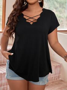 EMERY ROSE 大碼貝殼邊交叉T恤