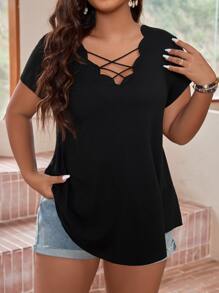 EMERY ROSE 大碼貝殼邊交叉T恤