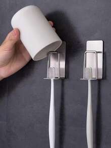 1pc Stainless Steel Toothbrush Holder - Silver - View 2