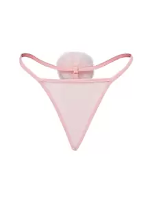 PetitDoll Lencería tipo tanga con detalle de pompón de malla - Rosa Pálido - Ver 3