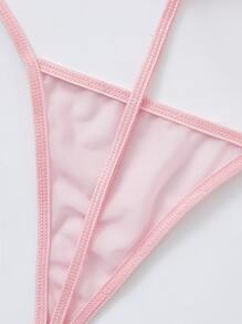 PetitDoll Lencería tipo tanga con detalle de pompón de malla - Rosa Pálido - Ver 5