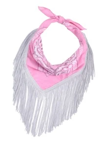 Paisley Print Fringe Hem Bandana - Pink - View 1