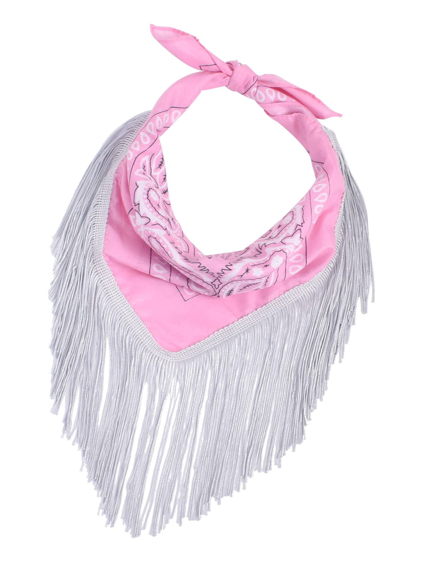 Paisley Print Fringe Hem Bandana - Pink - View 1