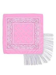 Paisley Print Fringe Hem Bandana - Pink - View 3