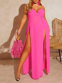 SHEIN SXY Slits Slätt Sexig Plus Size Klänning - Skrikrosa - Visa 3