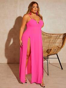 SHEIN SXY Slits Slätt Sexig Plus Size Klänning - Skrikrosa - Visa 5