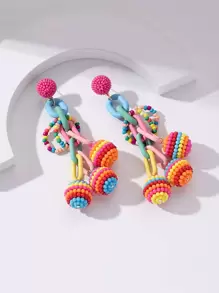 隨機色串珠耳墜 - 彩色 - 查看 1
