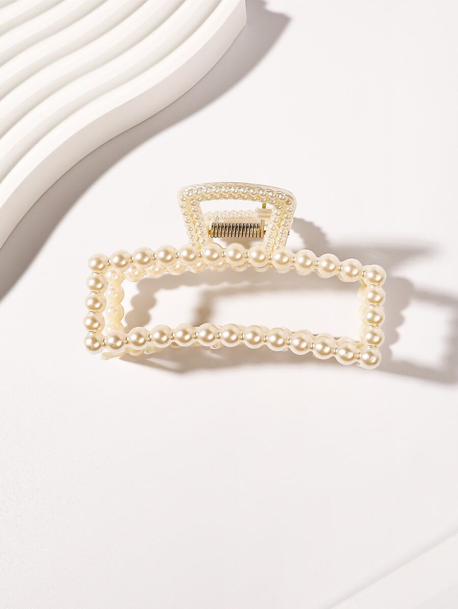 Faux Pearl Decor Hair Claw - Beige - View 1