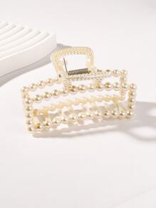 Faux Pearl Decor Hair Claw - Beige - View 2