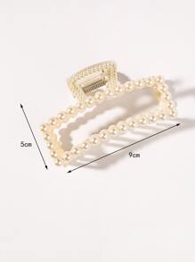 Faux Pearl Decor Hair Claw - Beige - View 3