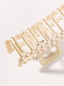 Faux Pearl Decor Hair Claw - Beige - View 4